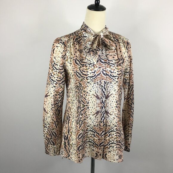 ALL SAINTS Ecru White Print TONI Long Sleeve Arietta Tie Collar Button Shirt - Picture 7 of 13